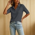 thumbnail image 6 of hoksml Women Half Button Mid Sleeve Collarted Shirt Cotton Linen Solid Loose Casual Top for Office Daily Golf, 6 of 8