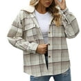 thumbnail image 1 of CEHVOM Mode Femmes Décontracté Boutons Imprimé à Carreaux Veste à Manches Longues avec Capuche Liquidation, 1 of 5