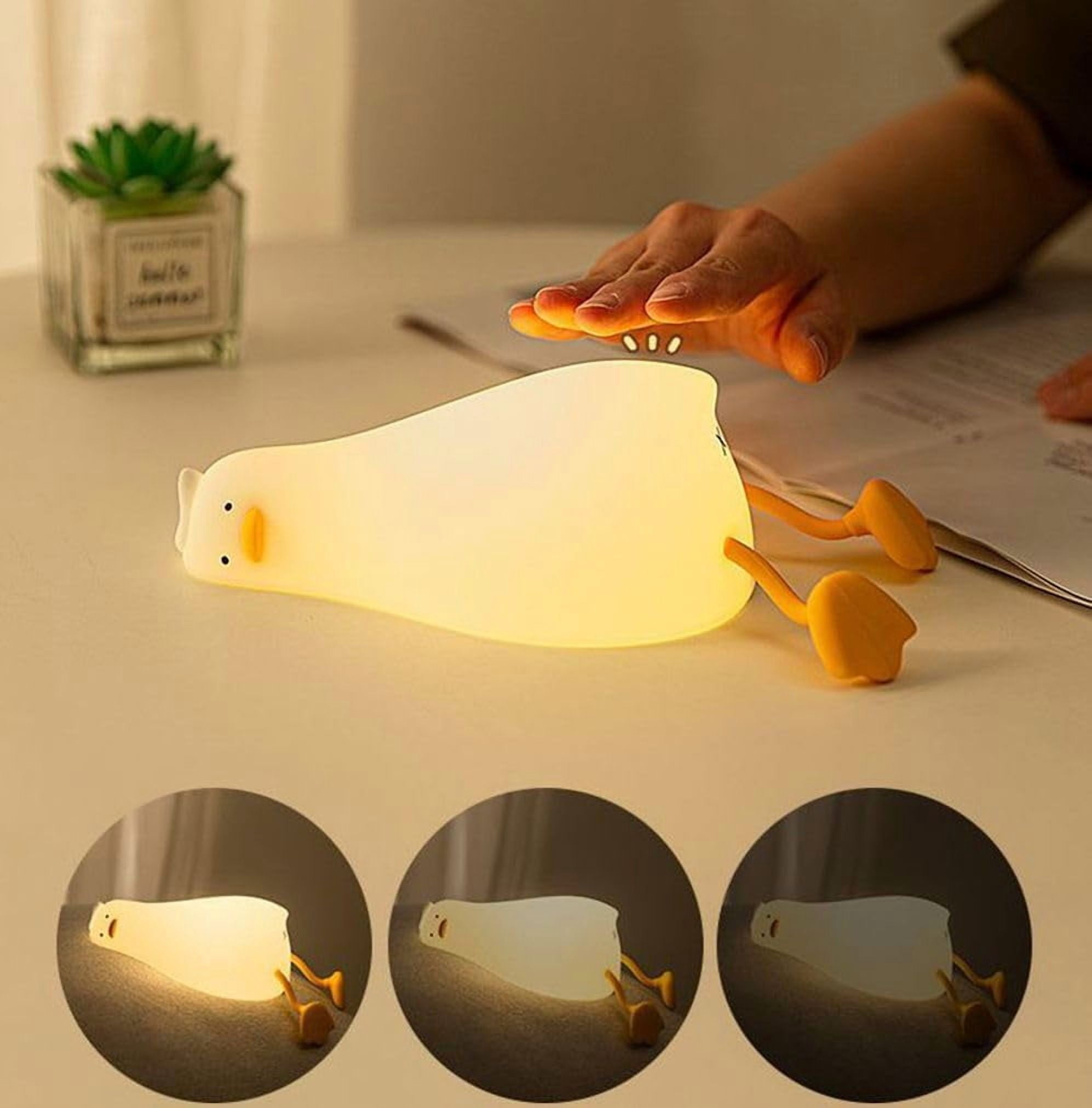 Duck Night Light Silicone, Lying Flat Duck Night Lamp, Kids Room Decor Atmosphere Night Light, Baby Nursing Bedside Touch Lamp，Rechargeable and Dimmable LED Light, Cute Christmas Gift.
