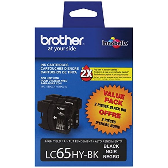 Cartucho de tinta Brother LC65HYBK2 de alto rendimiento paquete de 2 unidades negro