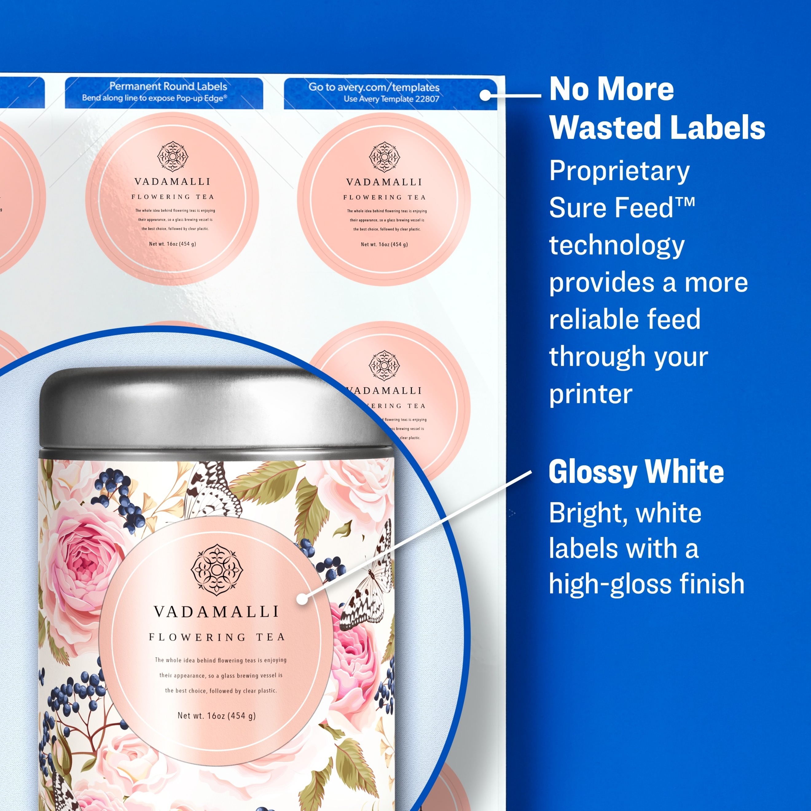 Avery Glossy White Printable Round Labels with Sure Feed Technology
