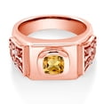 thumbnail image 2 of Gem Stone King 18K Rose Gold Plated Silver Men's Fashion Ring Yellow Citrine and White Moissanite Ring (2.03 Cttw, Cushion 8MM, Size 12), 2 of 4