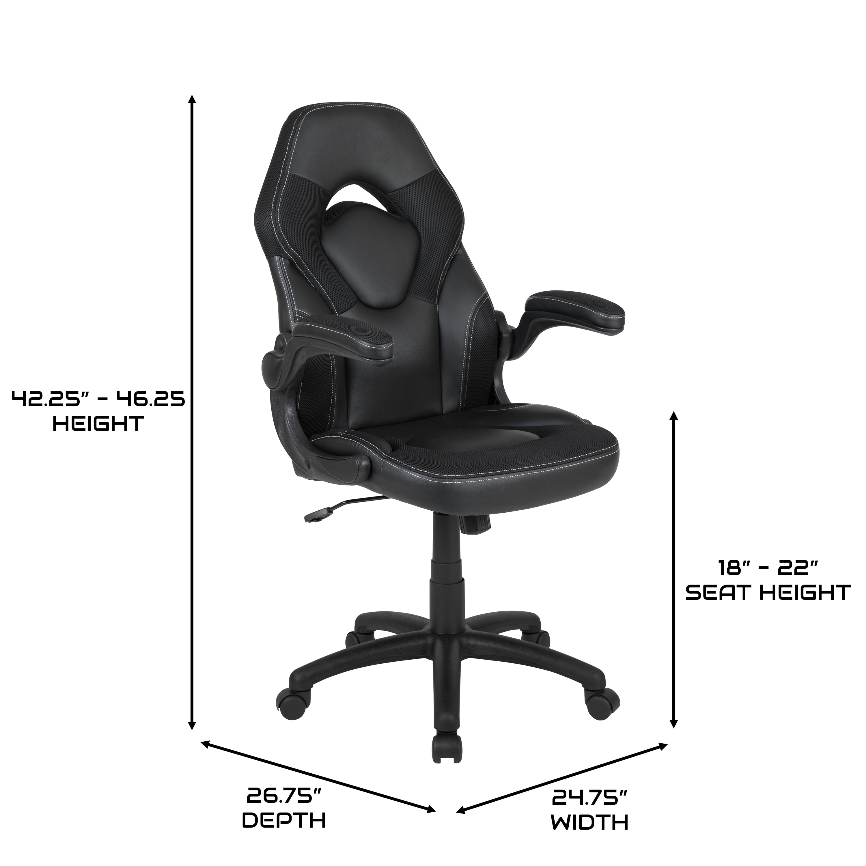 BlackArc High Back Gaming Chair with Black Faux Leather Upholstery, Height Adjustable Swivel Seat & Padded Flip-Up Arms