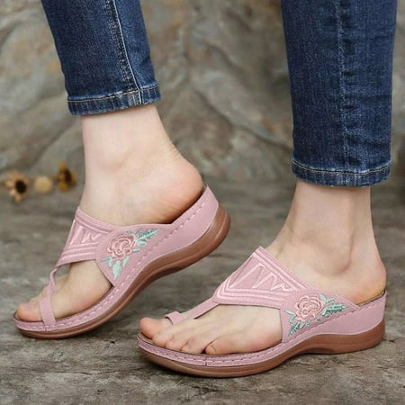 

Alueeu Women s sandals Large Size Embroidered Buckle Clip Finger Comfortable Wedge Heel Female Sandals