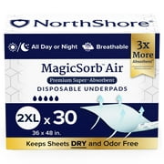 NorthShore MagicSorb Air Super-Absorbent Disposable Underpads, Extra Long, 36x48 in., 2X-Large, Case/30 (5/6s)