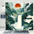 thumbnail image 2 of Abstract Waterfall Forest Shower Curtain, Boho Emerald Green Nature Modern Waterfall Forest Trees Sun Art Shower Curtain Bathroom Decor, Hokusai Aesthetic Landscape Shower Curtain Set with 12 Hooks, 2 of 5