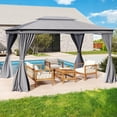 thumbnail image 1 of Costway 10 X 13 FT Patio Gazebo, Outdoor Double-Roof Canopy Tent with Mesh Netting, Gray, 1 of 10