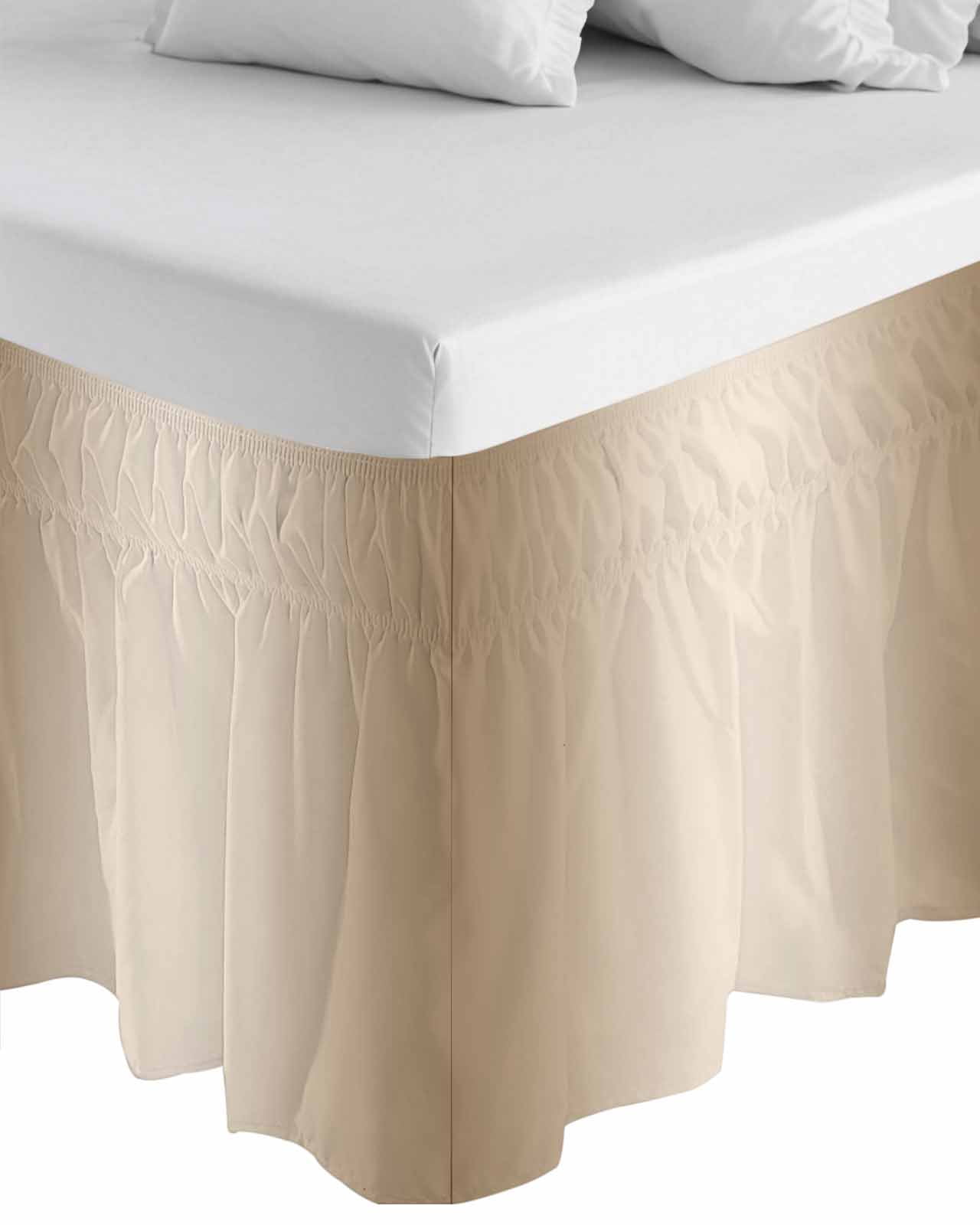 Beige Ombre Bed Skirt Queen Size, Modern Gradient Abstract Art Wrap Around Bed Skirting with Adjustable Elastic Strap, Dust Ruffle Pleated Bedskirts 16 Inch Drop for Bedroom Queen Beds