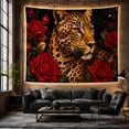 thumbnail image 6 of Spotted Big Cat with Red Roses Against a Black Background, Romantic Gothic for Wildlife Lovers, Feline Portrait Wall Art, Housewarming Gift, Tapestry Wall Hanging for Living Room and Bedroom, 6 of 7