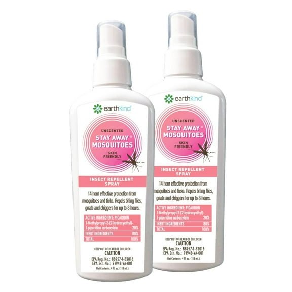EarthKind Stay Away Mosquitoes Insect Repellent - Plant-Based, Unscented Mosquito Body Spray with Picaridin - Up to 14-Hour Protection - Safe for Children When Used As Directed - 4-Oz (2-Pack)