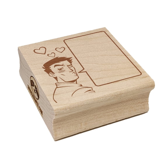 Flirty Manga Man with Empty Speech Text Bubble Square Rubber Stamp Stamping Scrapbooking Crafting - Small 1.25in