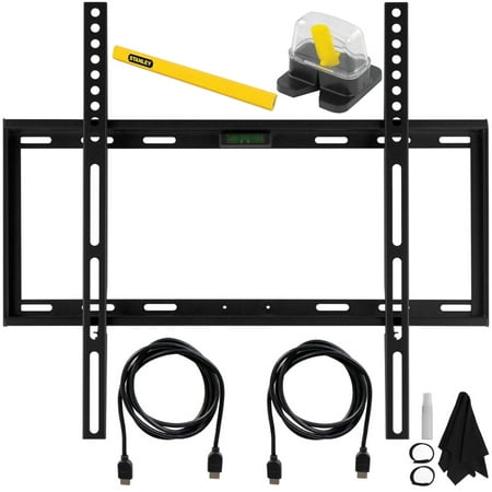 Flat Screen Wall Mount Wiring Kit Deco Mount Slim Flat Wall Mount Kit Ultimate Bundle for 19-45 inch TV's Includes Mount w/ Built-in Leveler, Carpentry Pencil, Magnetic Stud Finder, Two HDMI Cables, Screen Cleaning kit, and More ()