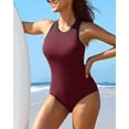 thumbnail image 5 of Beautyin Womens Round Neck Monokini Swimwear Ribbed One Piece Swimsuit Zipper Back Swimwear Sporty Racerback High Neck Bathing Suit, 5 of 8