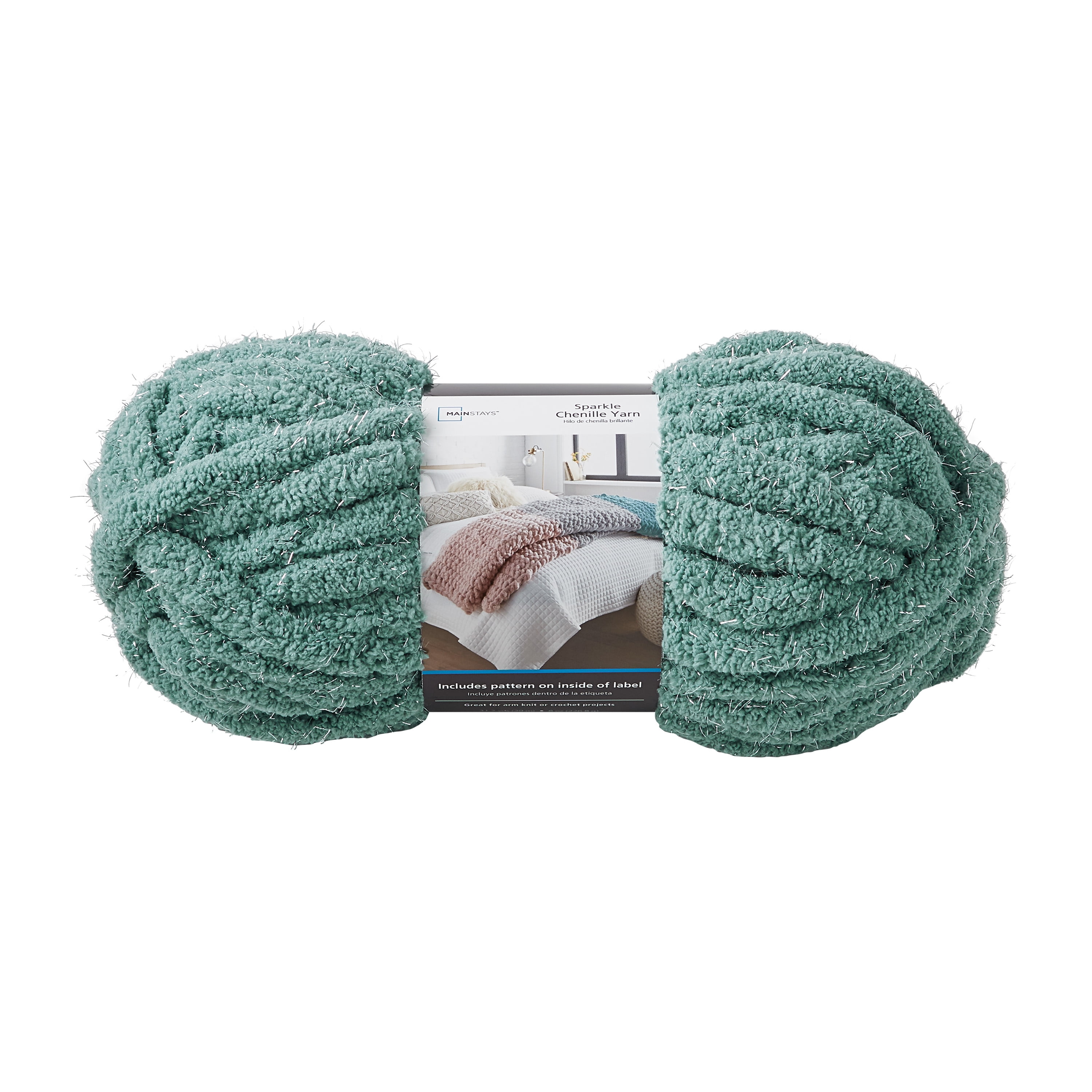 Mainstays Sparkle Chunky Chenille Aqua Slate Yarn, 31.7 Yards
