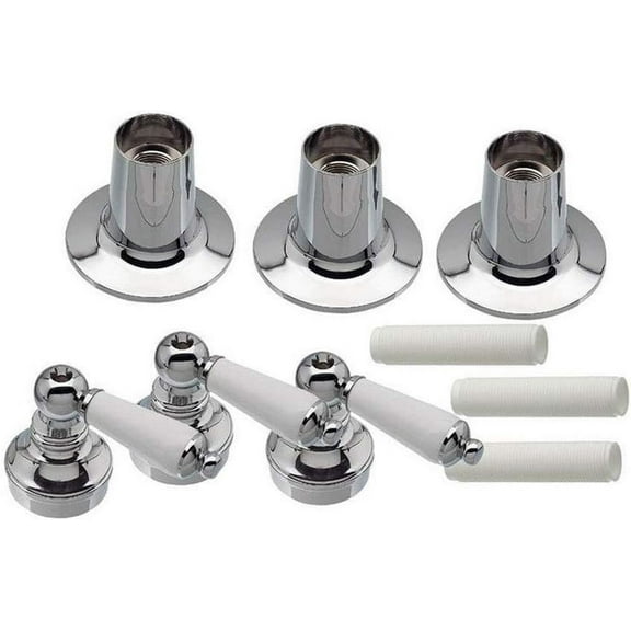 9400006 Tub/Shower 3-Handle Remodeling Trim Kit for Price Pfister - Porcelain Lever Handle, with Flange and Nipples - (Hot/Cold/Div) Replaces Danco 39695