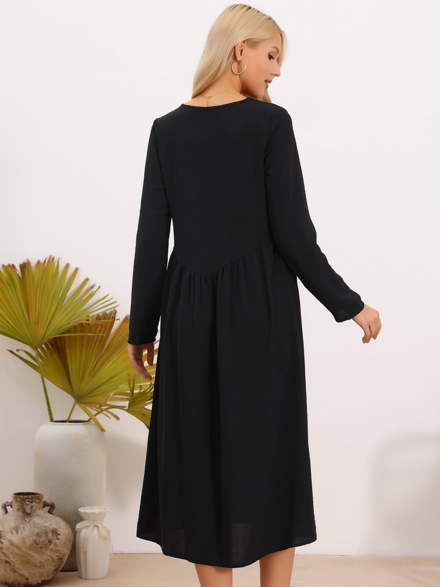 DARING DIVA Women's Maternity Nursing Dress Long Sleeve Midi Round Neck Pleated S Black