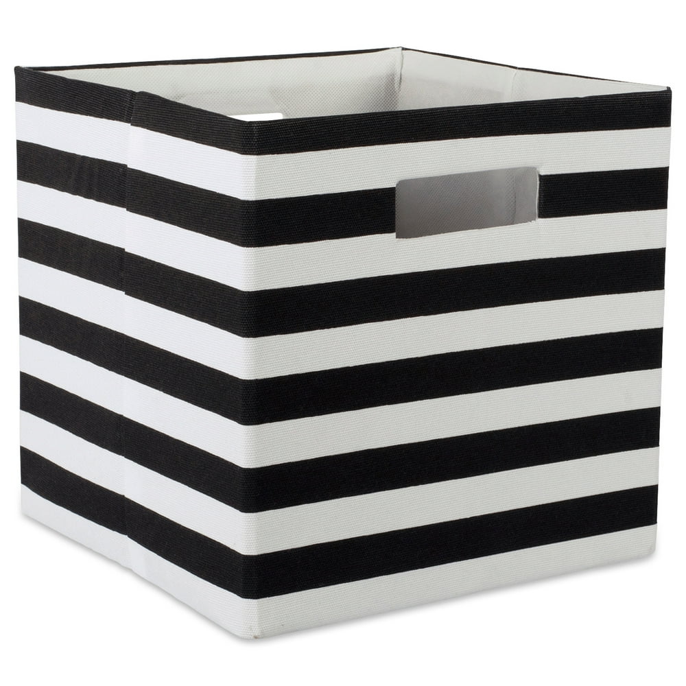11" Black and White Stripe Patterned Square Storage Bin
