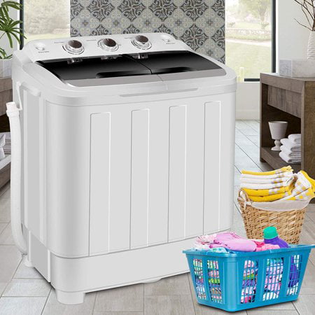 Zeny Portable Compact Mini Twin Tub Washing Machine Washer XL 17.6lbs Capacity w/Wash and Spin Cycle, Built-in Gravity