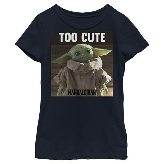 Girl's Star Wars: The Mandalorian Grogu Too Cute Scene Graphic Tee Navy Blue Small