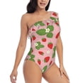 thumbnail image 3 of Gukieu Strawberries Print One-shoulder Ruffled One-piece Swimsuit with Removable Chest Pads and Tummy-control Swimsuit for Women-Medium, 3 of 6