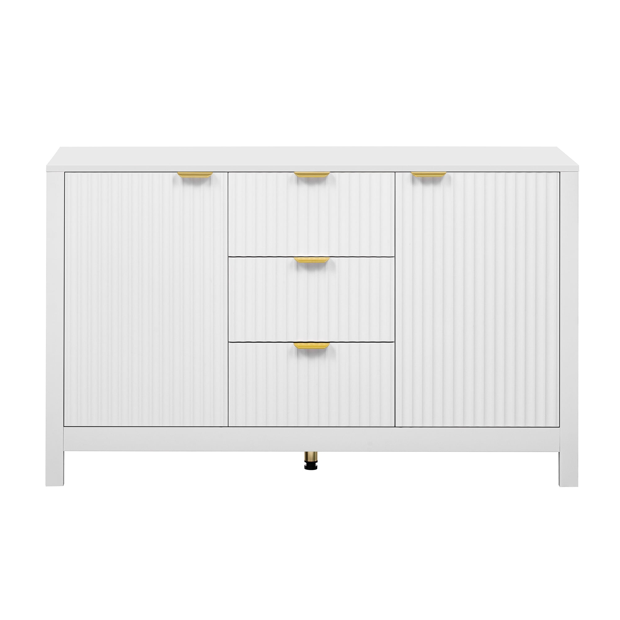Euroco Sideboard Buffet Cabinet,47" Storage Cabinet with Adjustable Shelves,Metal Handles,3 Drawers and 2 Doors,Wood Console Table for Study,Hallway and Living Room,White