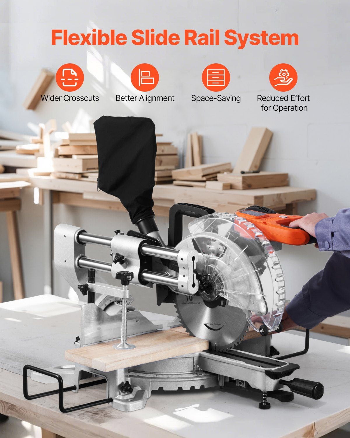 Sliding Compound Miter Saw 10-Inch - 15 Amp Double Bevel 60-Tooth Corded - Wood Cutting Saw for DIY Projects & Woodworking