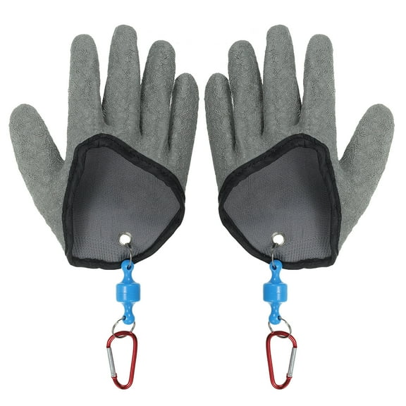 Uxcell Fishing Gloves with ABS Magnet Release Fisherman Professional Non-Slip Puncture Resistant Gloves, 1 Pair Grey