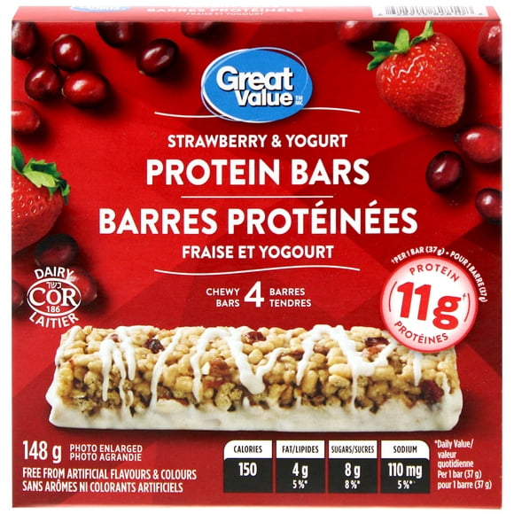 Barres protéinées fraise et yogourt Great Value 148 g