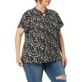 thumbnail image 3 of Agnes Orinda Women's Plus Size Floral Tops Pleated Tie Neck Short Sleeve Casual Summer Blouse 3X Black, 3 of 8