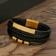 thumbnail image 5 of Pulsera de acero inoxidable para hombre con hebilla magnética de cuero tejido cepillado, 5 of 5
