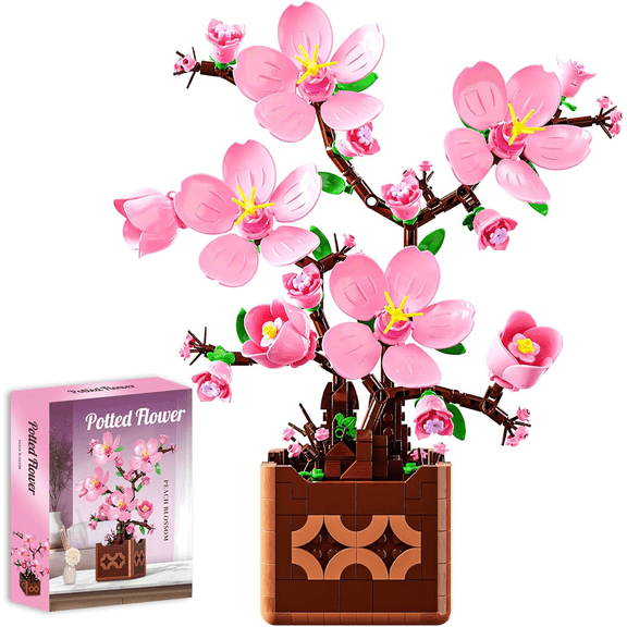 BrixVibe Peach Blossom Bonsai Building Set Compatible with Lego Flower Collectible Desk Decoration for Adults Teens 632pcs