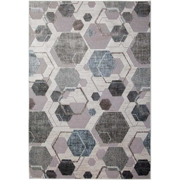 Napa Elio High/ Low Chenille and Viscose Gray/ Blue/ Multi Geometric Area Rug