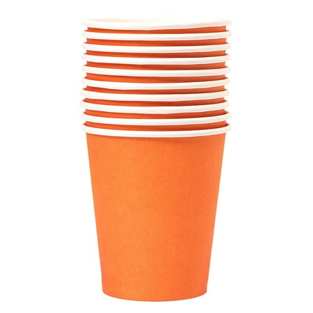 Goowood Disposable Paper Cups 9 oz Drinking Cups Party Beverage Cups Hot Cold Drinkware Multipurpose Water Cups Orange Party Supplies