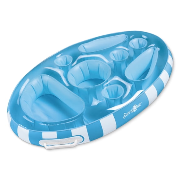 Sun's Out Floating Snack Bar - Light Blue Cabana Stripe Inflatable Pool Float for Ages 14 