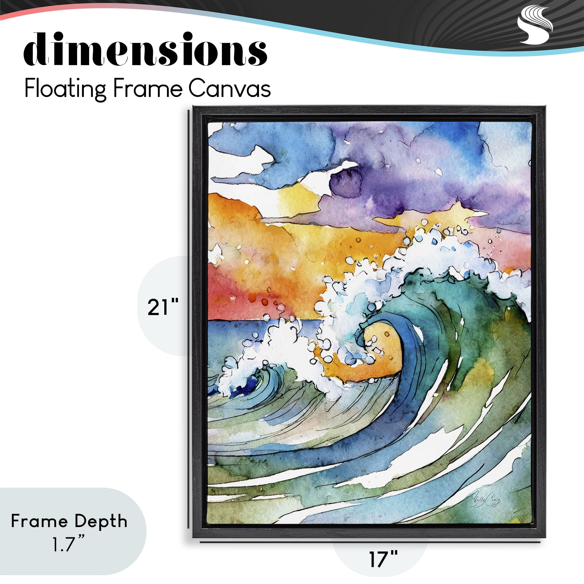 Stupell Industries Vibrant Sunrise Surf Black Framed Floater Canvas Wall Art, design by Shelly Craig