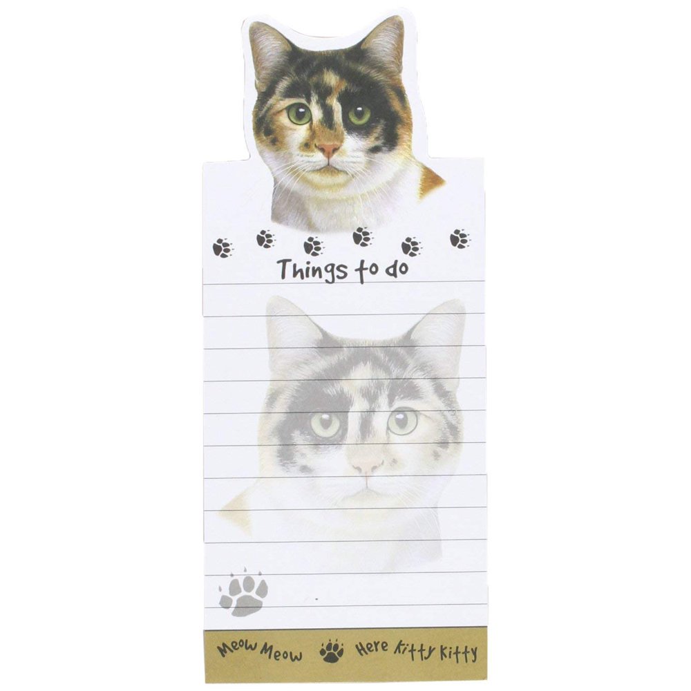 "Calico Cat List Pads" Uniquely Shaped Sticky Notepad Measures