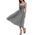 thumbnail image 4 of INSPIRE CHIC Vintage Gingham Dress for Womens Spaghetti Strap 1950s A-Line Flowy Midi Dresses XS Black, 4 of 6