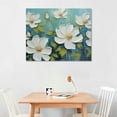 thumbnail image 2 of COMIO  White Flowers Wall Art Canvas Magnolia Teal Floral Thick Textured Picture Gold Turquoise Blue Painting Artwork Framed for Living Room Bedroom Bathroom Home Office Wall Decor, 2 of 4
