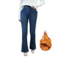 thumbnail image 2 of High Waist Flared Bootcut Jeans Winter Warm Trousers Stretchy Comfort Fit Wide Leg Flare Pants For Casual Wear, 2 of 6