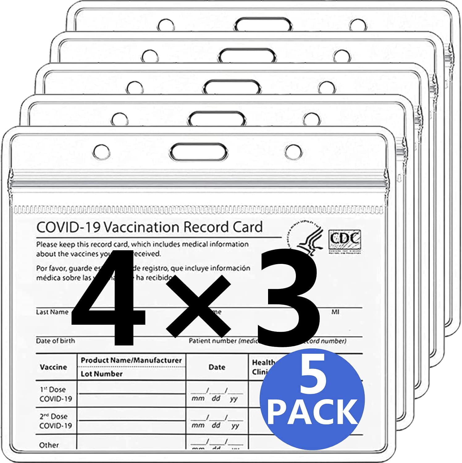 CDC Vaccine Card Holder 4 X 3 Horizontal Immunization Record ID Card Name Tag Badge Card Vaccine Card Case Clear Sleeve Vaccination Card Protector Waterproof Type Resealable Zip 10 Pack