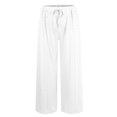 thumbnail image 5 of WIZUTIZ Slacks for Women Breathable Trendy Relaxed Fit Wide Leg Pants Spandex Elastic High Rise 7/8 Length Dress Pants Solid Drawstring with Pockets Slacks Pants for Ladies Dance Shopping White, 5 of 5