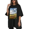 thumbnail image 4 of Plus Size Shirt for Women Black Tops for Women Oversized Short Sleeves Shirt for Women Green Valley1 T Shirt Crewneck Shirt for Women 3XL, 4 of 5