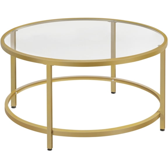 SmileMart Round Modern Glass-Top Coffee Table with Metal Frame, Multiple Colors