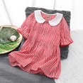 thumbnail image 6 of vdgthytj Toddler Girls Summer Plaid Dress Cute Doll Collar Ruffle Short Sleeve Button down Casual Sundress 3-10 Years, 6 of 7