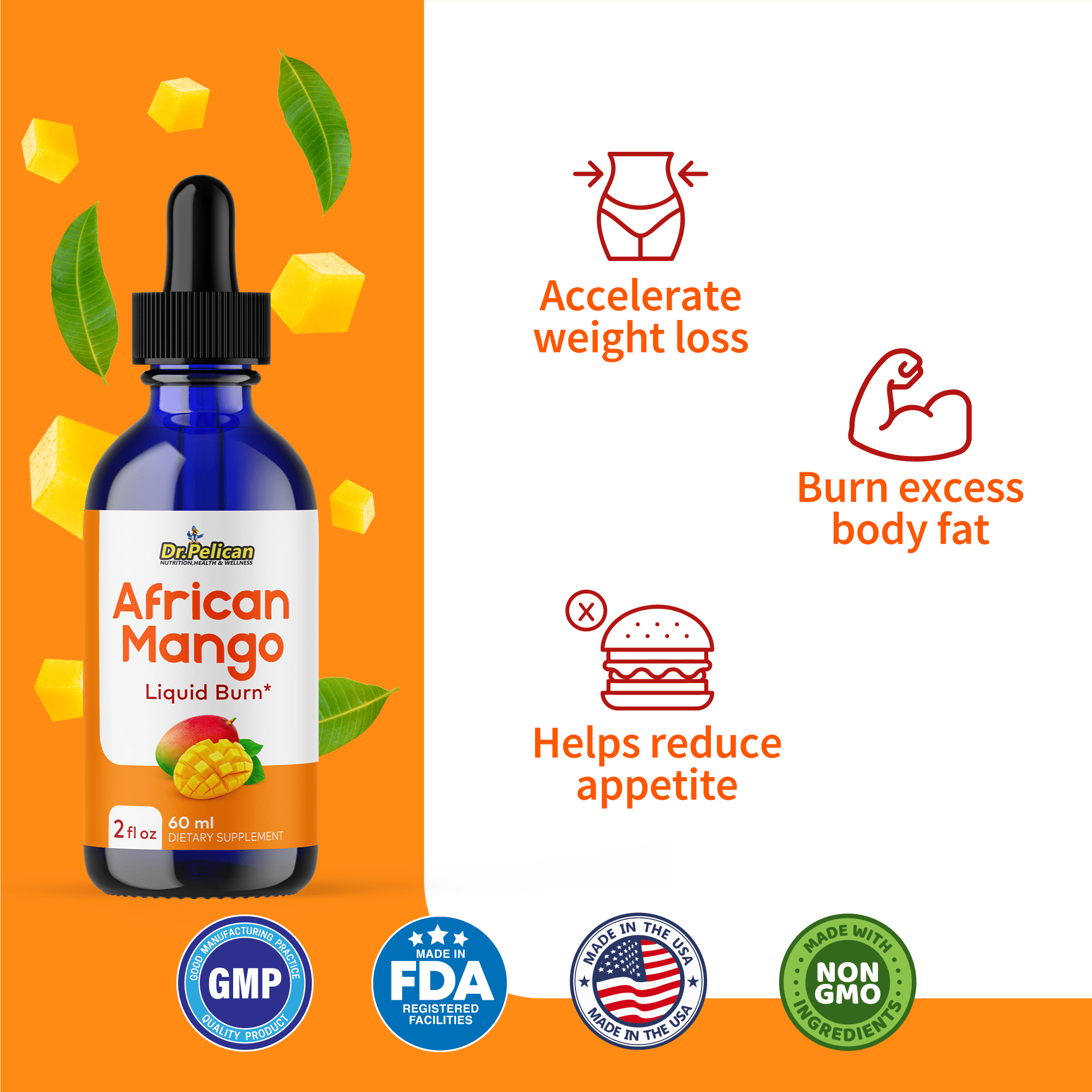 African Mango Liquid Burn Drops- Weight Loss-60ml 2fl oz-Dr.Pelican