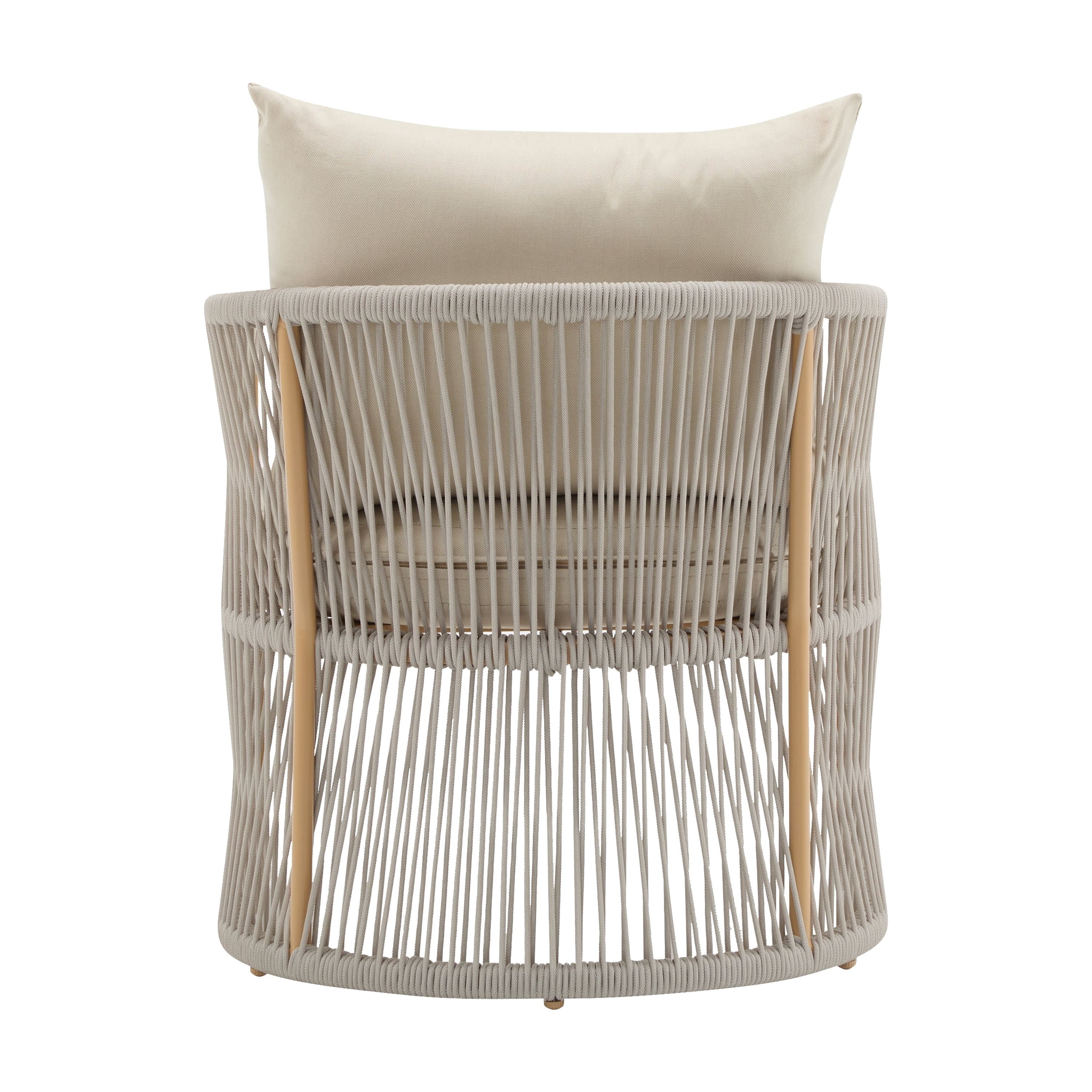 Curved Lounge Chair, Beige Aluminum Chair with Rope-Weave Design and Cushions for Patio Garden, Beige