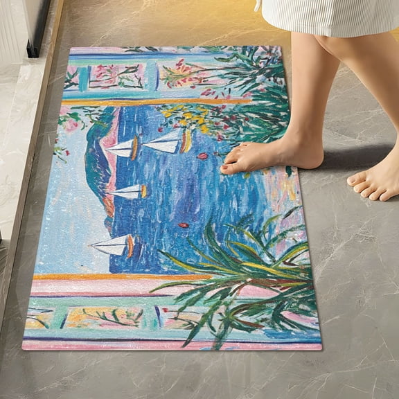 Yayeee Bath Rug for Bathroom Floor Non Slip Rectangle Fluffy Soft Absorbent Mat, 16"x24", Seaside Door
