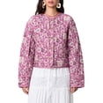 thumbnail image 1 of Gupgi Women Floral Puffer Jacket Round Neck Long Sleeve Button Down Cardigan Winter Fall Coat, 1 of 9