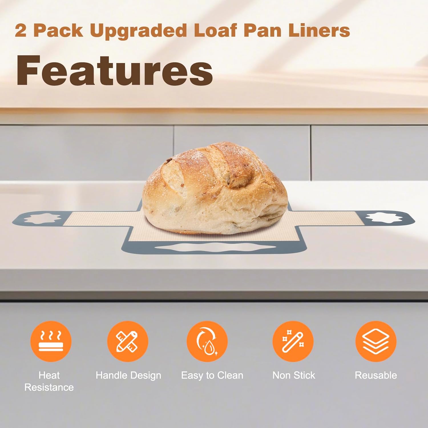 Silicone Bread Loaf Pan Liners, Reusable Food-Grade Silicone Baking Mat, Non-Stick & Heat Resistant Loaf Pan Lifters, Sourdough Sling with Handles