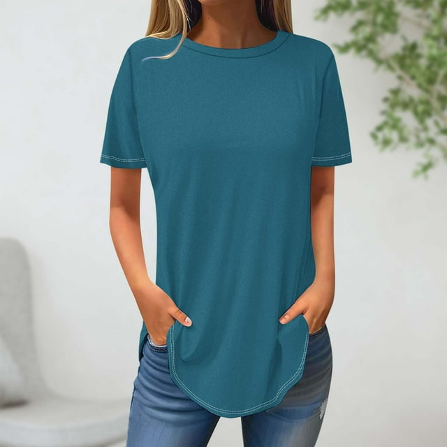 Shorts pour Femmes, Blouses pour Femmes, Mode Féminine Blouse à Manches Courtes Col Rond Hauts Décontractés